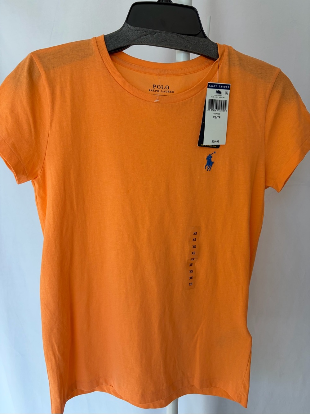 Ralph Lauren Orange Crewneck Tee with Blue Pony Logo